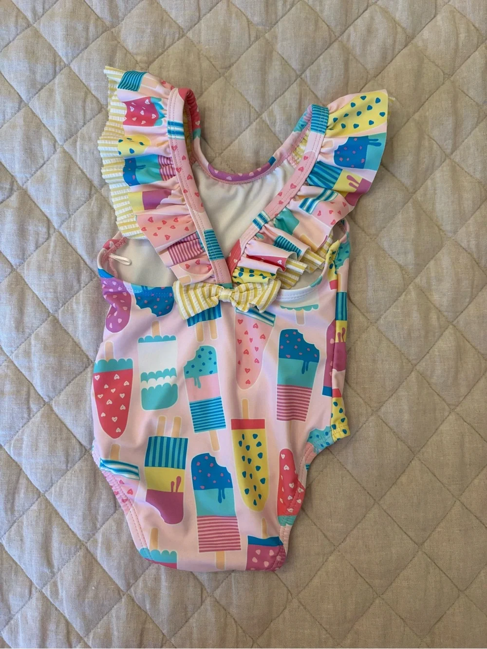 NWOT Girls Pink Popsicle Print One-Piece Swimsuit with Ruffle Straps